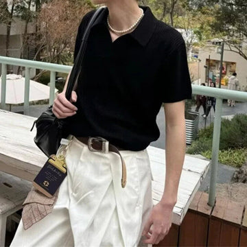 AIDASE  -  Stylish Men's Slim Knit Polo Shirts 2025 Summer New Casual Textured Ribbed Polo Shirt For Mens Streetwear Vintage Polo T-shirts aidase-shop